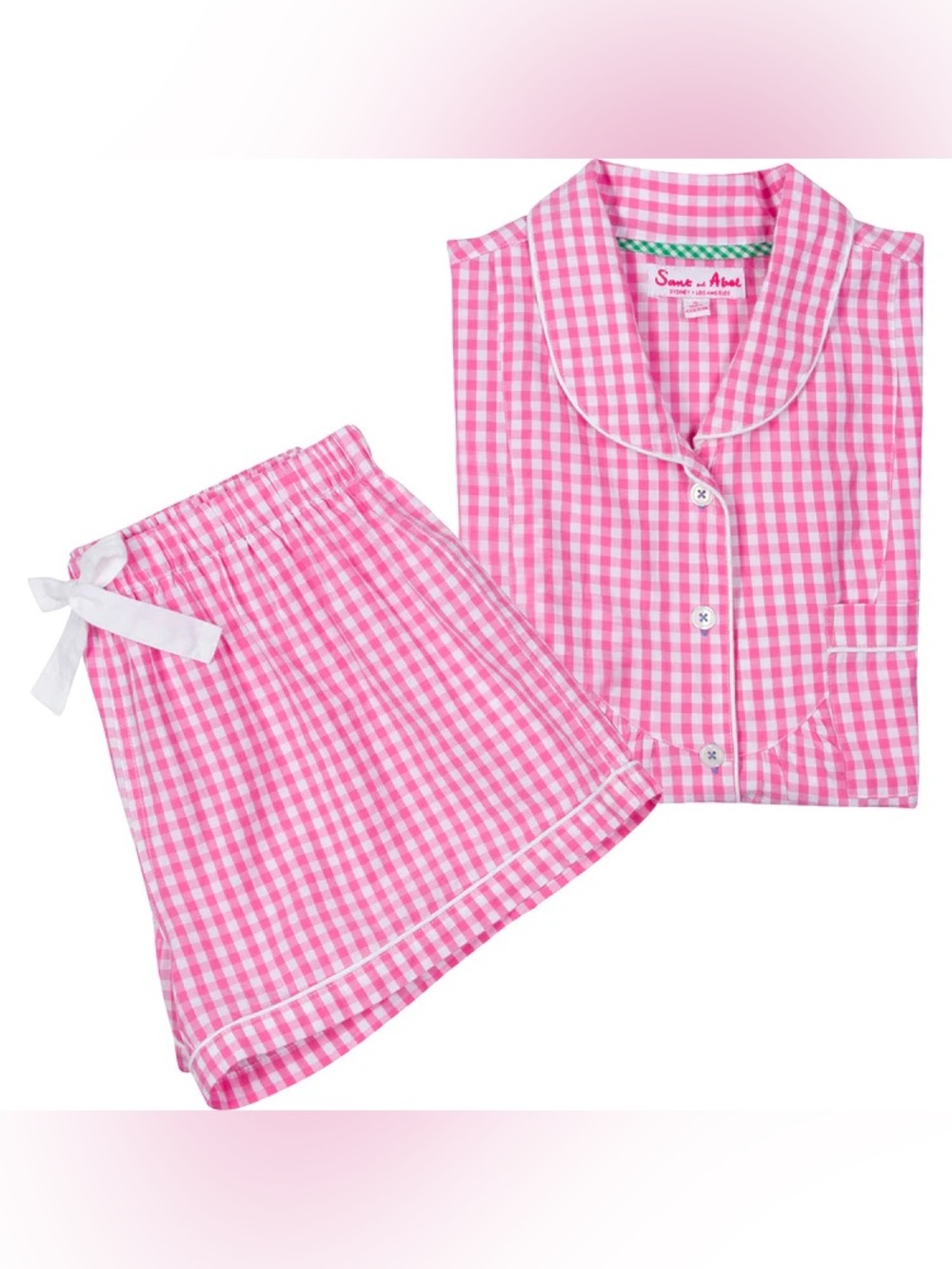 NWT Sant and Abel Hepburn Gingham Pink Short PJ Set